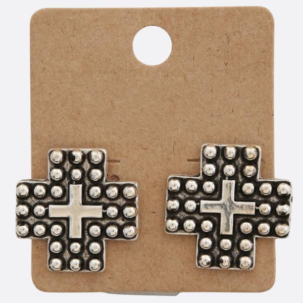 WIDE CROSS METAL EARRING