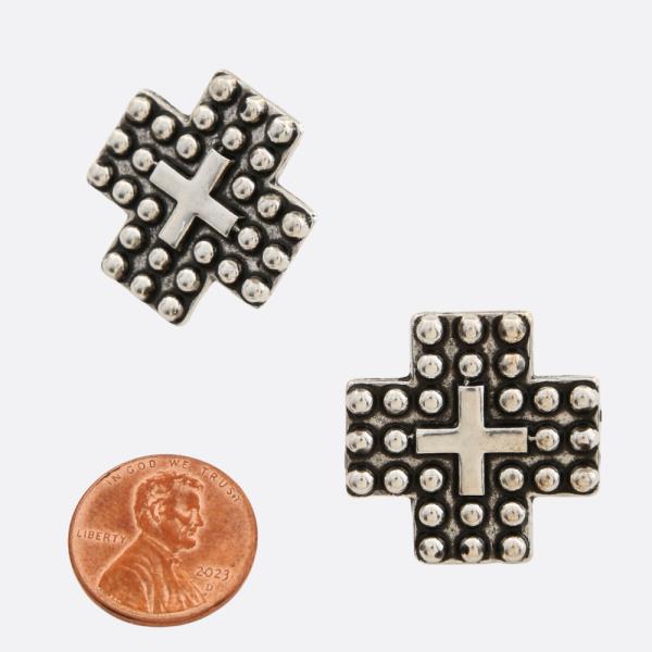 WIDE CROSS METAL EARRING