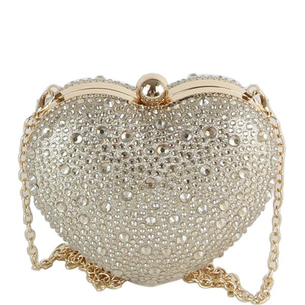 RHINESTONE HEART CLUTCH CROSSBODY BAG