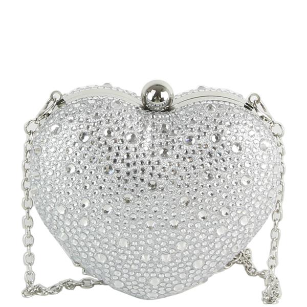 RHINESTONE HEART CLUTCH CROSSBODY BAG