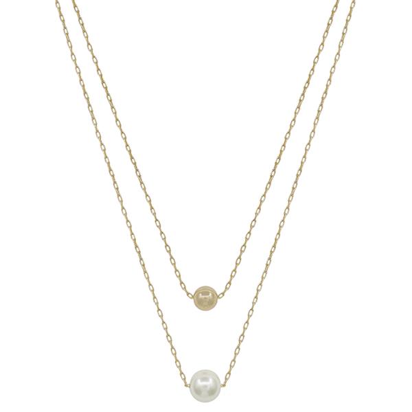 2 LAYERED 6MM CCB, 10MM PEARL PENDANT SHORT NECKLACE