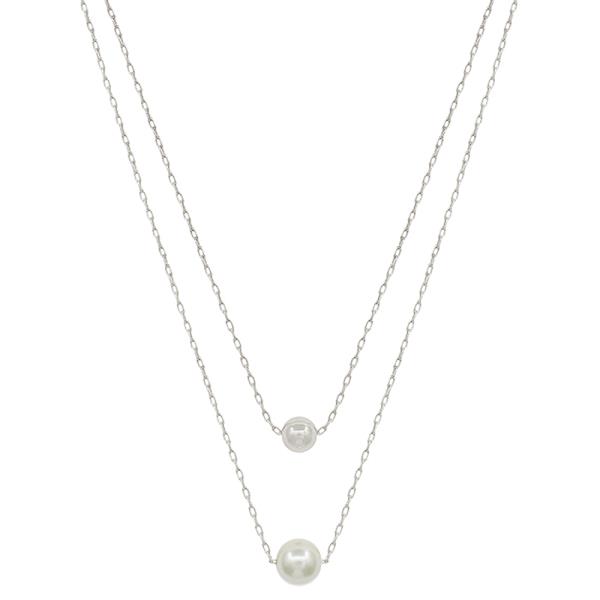 2 LAYERED 6MM CCB, 10MM PEARL PENDANT SHORT NECKLACE