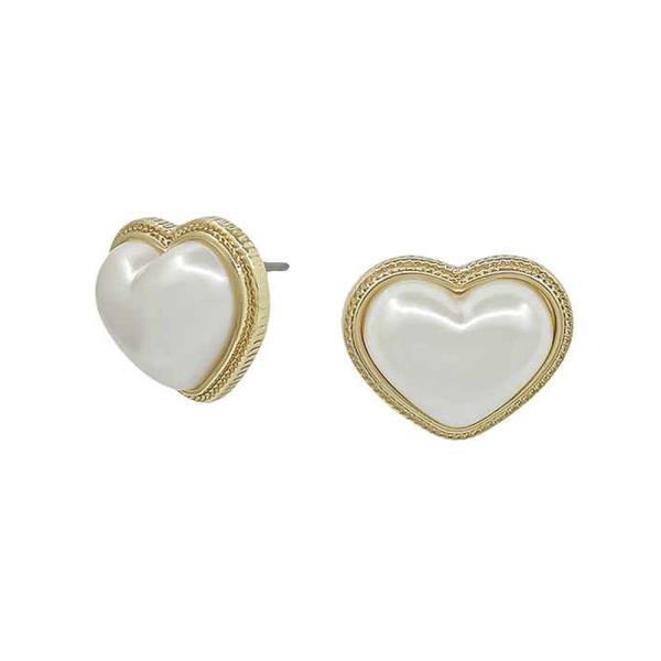 SMALL PEARL HEART WITH CASTING ACCENT POST EARRING