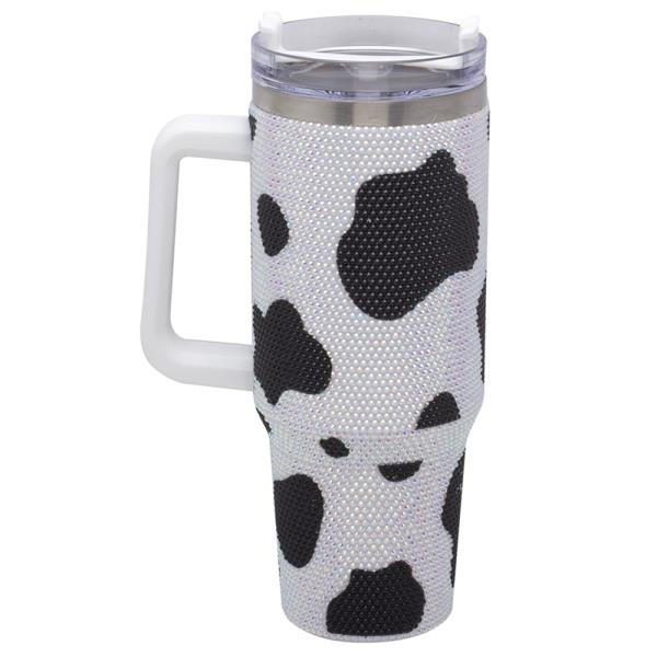 RHINESTONE COW PRINT BLING TUMBLER CUP