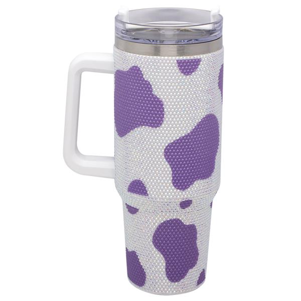 RHINESTONE COW PRINT BLING TUMBLER CUP