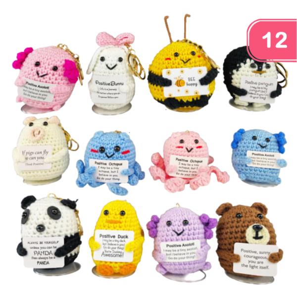 ASSORTED POSITIVE ANIMAL CROCHET KEYCHAIN (12 UNITS)