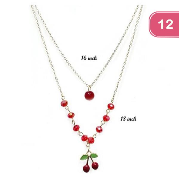 2 LAYERED METAL CHERRY PENDANT NECKLACE (12 UNITS)