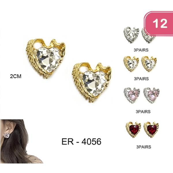 HEART RHINESTONE STUD EARRING (12 UNITS)