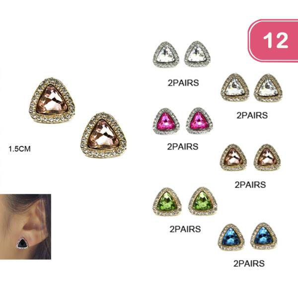 TRIANGLE RHINESTONE STUD EARRING (12 UNITS)