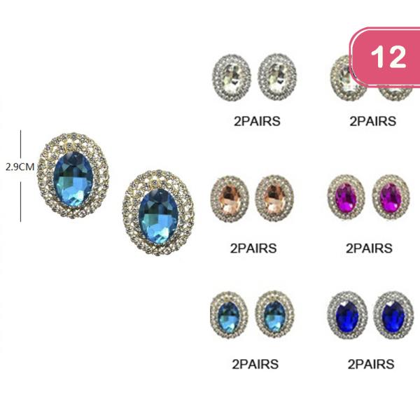 COLOR RHINESTONE STUD EARRING (12 UNITS)