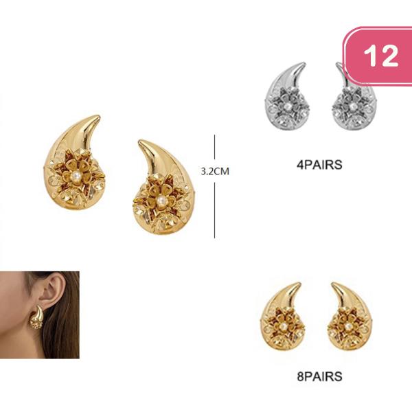 METAL FLOWER TEARDROP EARRING (12 UNITS)