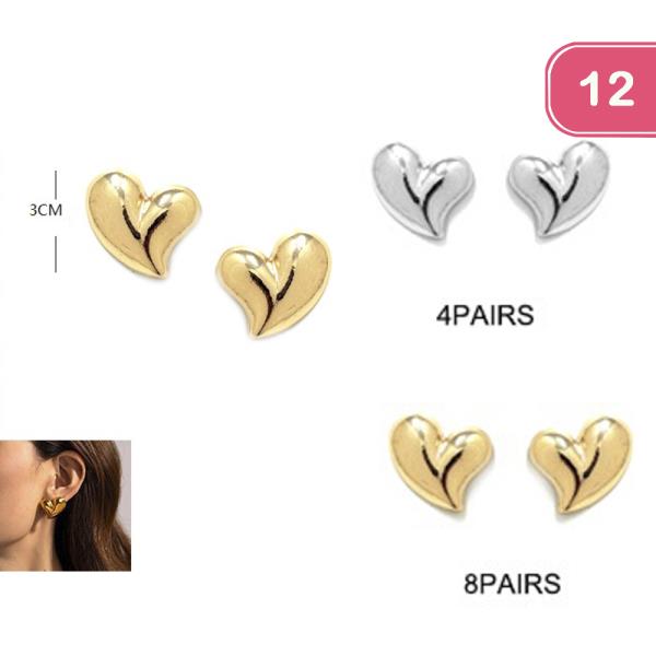 HEART METAL STUD EARRING (12 UNITS)