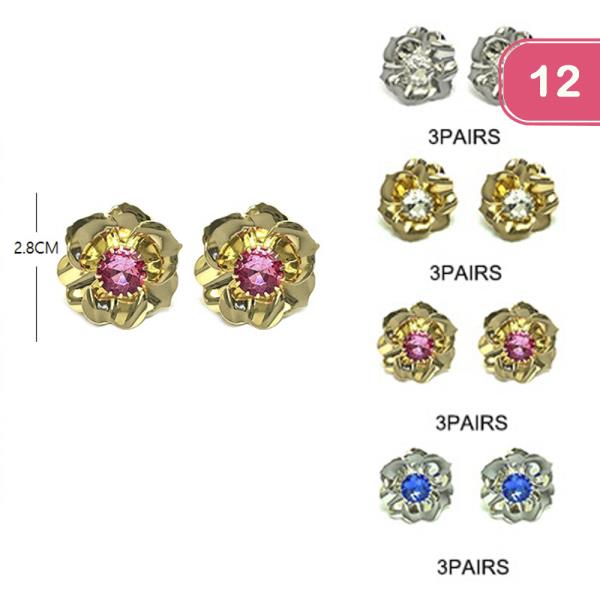 FLOWER METAL STUD EARRING (12 UNITS)