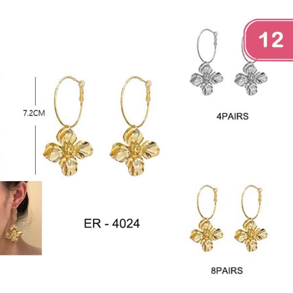 METAL HOOP FLOWER DANGLE EARRING (12 UNITS)