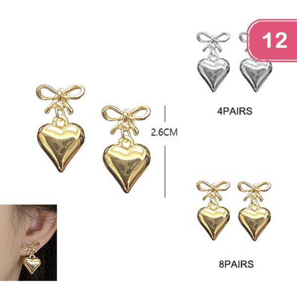 METAL RIBBON HEART DANGLE EARRING (12 UNITS)