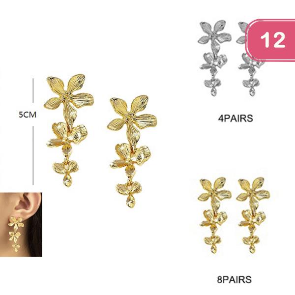 METAL FLOWER DANGLE EARRING (12 UNITS)