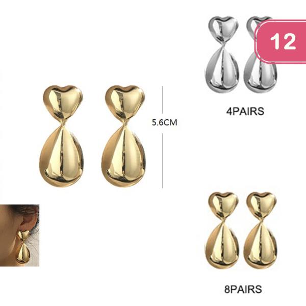 METAL HEART TEARDROP DANGLE EARRING (12 UNITS)