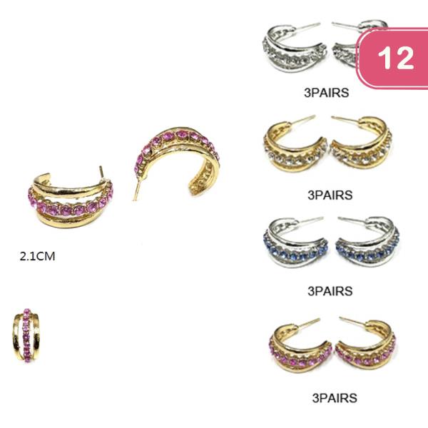 RHINESTONE C HOOP EARRING (12 UNITS)