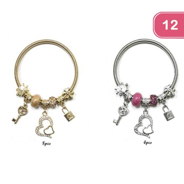 METAL HEART MULTI CHARM BANGLE BRACELET (12 UNITS)