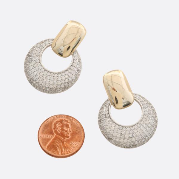 TWO TONE THINESTONE METAL EARRING