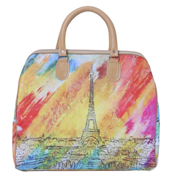 FAUX LEATHER PARIS PRINT CARRY ON HANDBAG