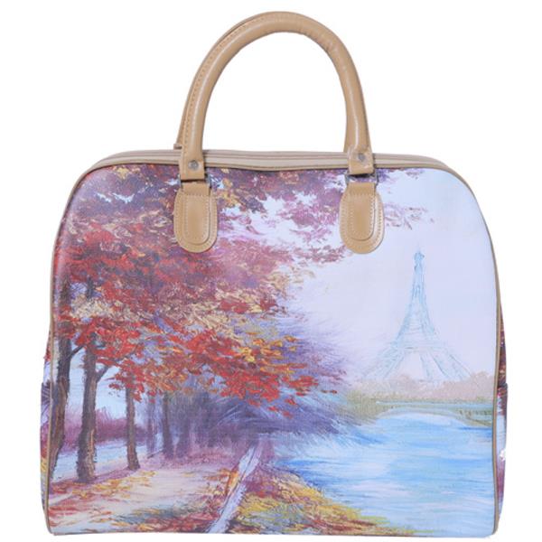 FAUX LEATHER PARIS PRINT CARRY ON HANDBAG