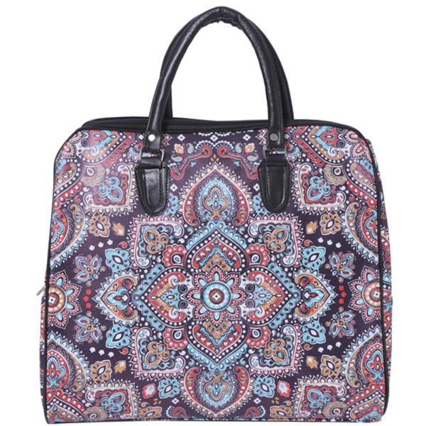 FAUX LEATHER BOHEMIAN PRINT CARRY ON TOTE TRAVEL LUGGAGE HANDBAG