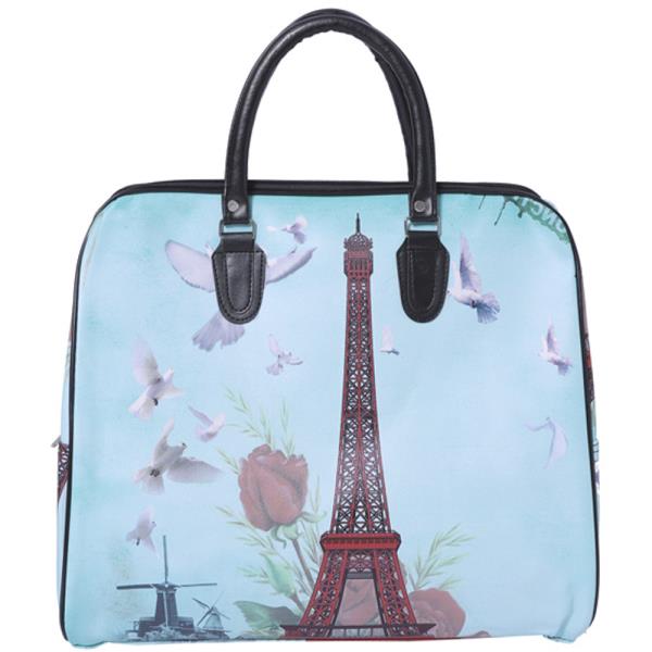 FAUX LEATHER PARIS PRINT CARRY ON TOTE TRAVEL LUGGAGE HANDBAG