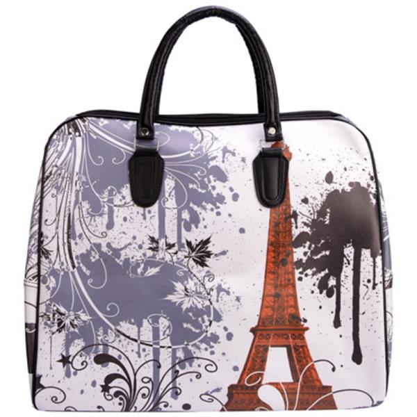 FAUX LEATHER PARIS PRINT CARRY ON TOTE TRAVEL LUGGAGE HANDBAG