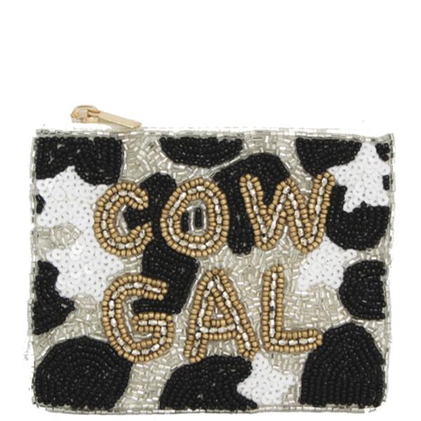 SEED BEAD COW CAL COIN PURSE BAG