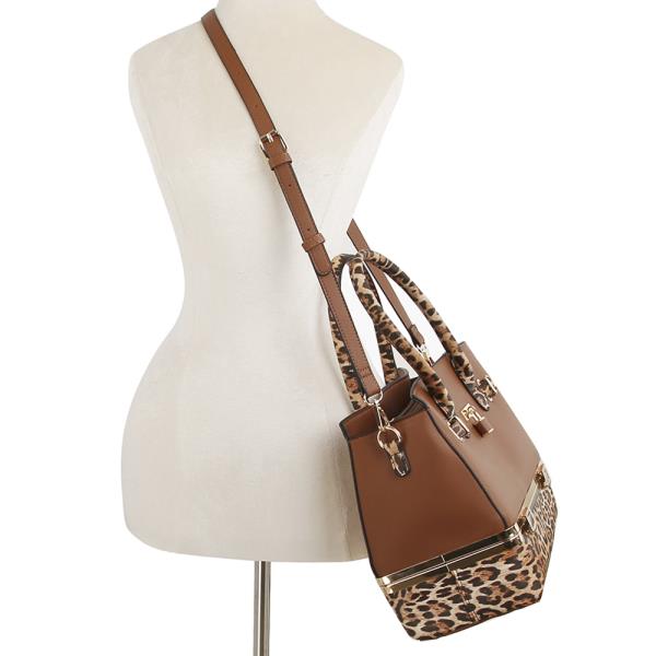 (ONLINE ONLY) 2in1 Two tone leopard print satchel w wallet set