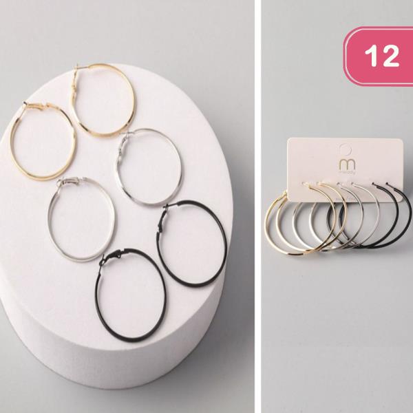 LARGE MIX HOOP EARRING SET 3PAIR SET  (12 UNITS)