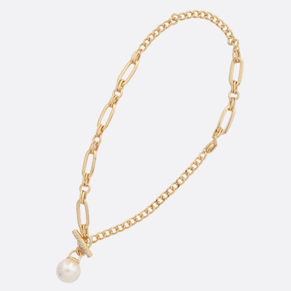 SODAJO PEARL BEAD OVAL LINK GOLD DIPPED NECKLACE