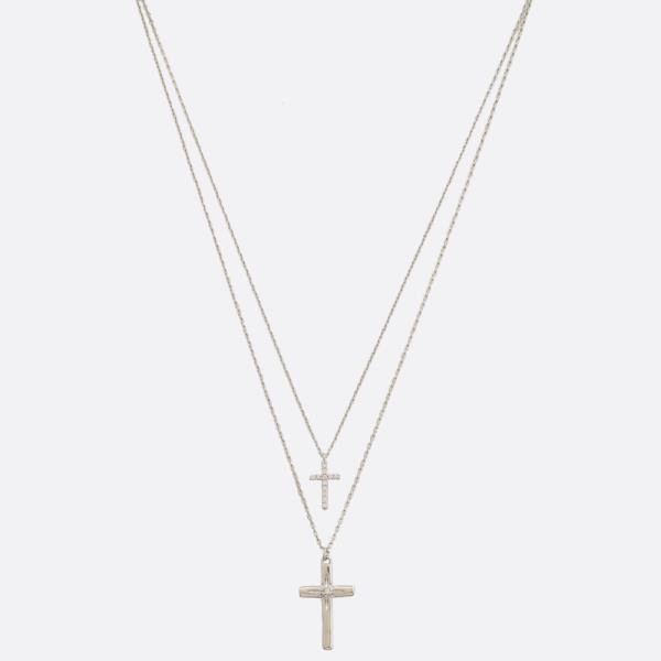 SODAJO CZ DOUBLE CROSS LAYERED GOLD DIPPED NECKLACE