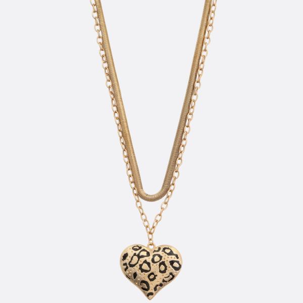 SDJ LEOPARD HEART LAYERED METAL NECKLACE