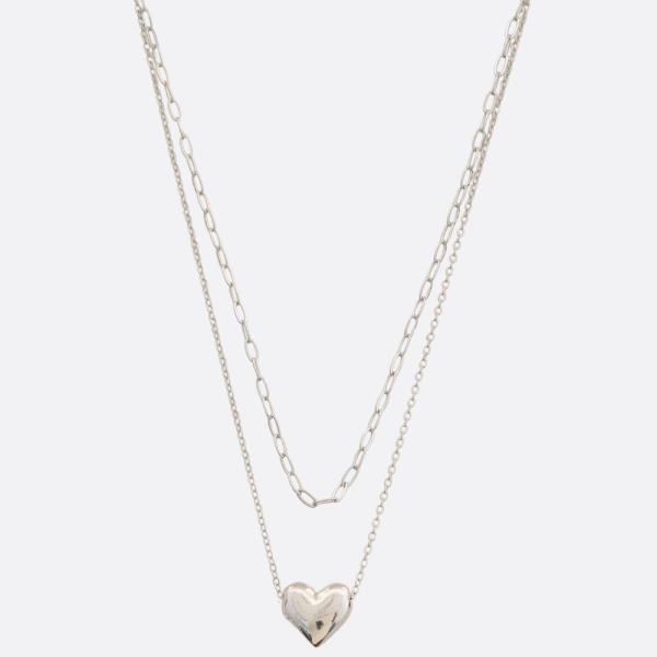 HEART SHAPE OVAL LINK LAYERED METAL NECKLACE