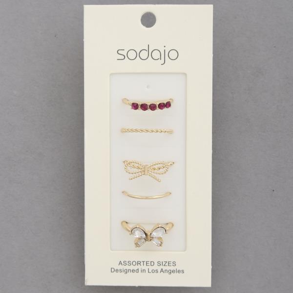 SODAJO BOW RHINESTONE ASSORTED RING SET