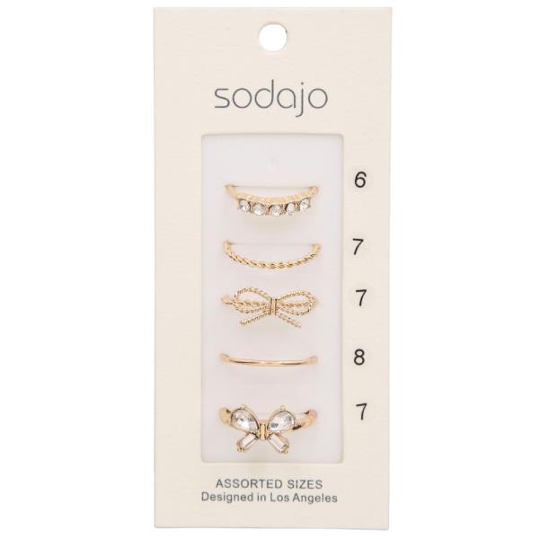 SODAJO BOW RHINESTONE ASSORTED RING SET