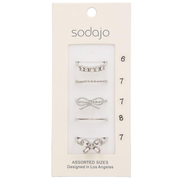 SODAJO BOW RHINESTONE ASSORTED RING SET