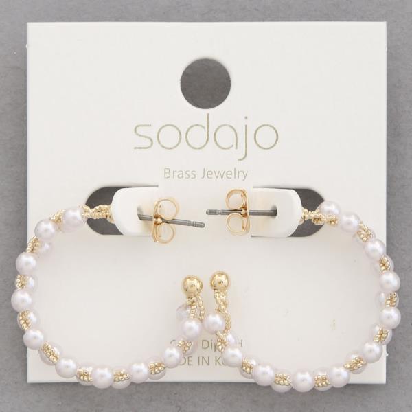 SODAJO PEARL BEAD GOLD DIPPED HOOP EARRING