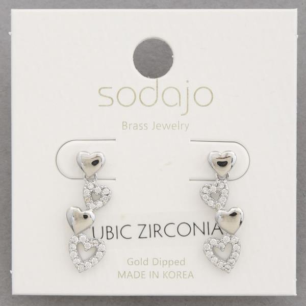 SODAJO CZ HEART LINK GOLD DIPPED DANGLE EARRING