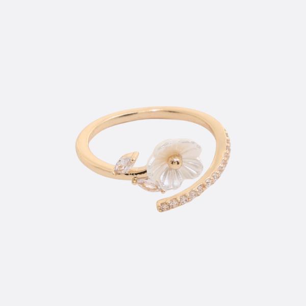 SODAJO FLOWER PEARL RHINESTONE ADJUSTABLE RING