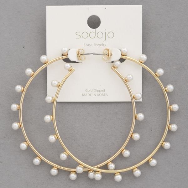 SODAJO PEARL BEAD GOLD DIPPED HOOP EARRING