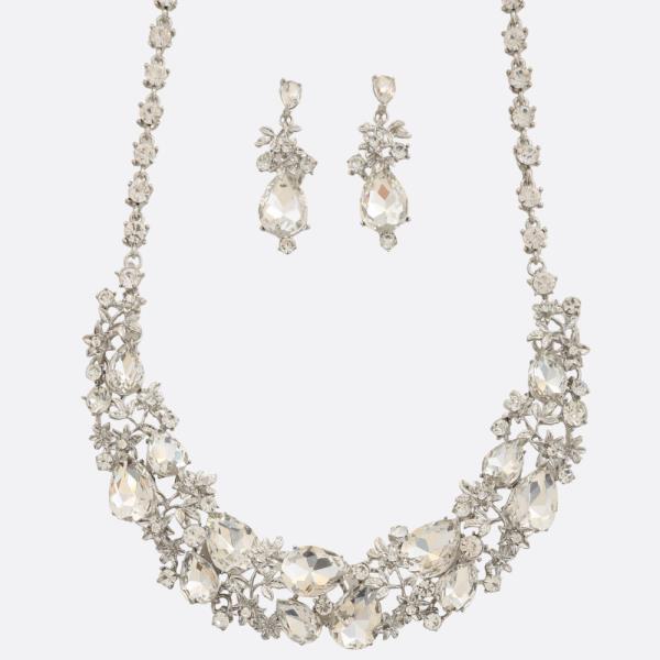 TEARDROP FLOWER LINK RHINESTONE NECKLACE