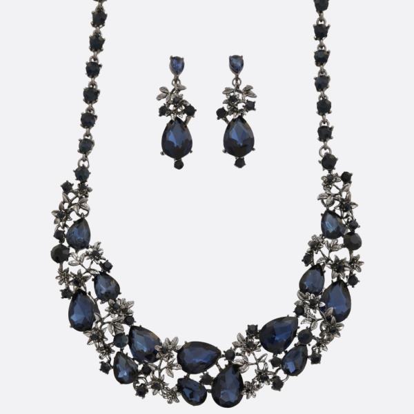 TEARDROP FLOWER LINK RHINESTONE NECKLACE