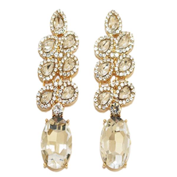 TEARDROP OVAL LINK RHINESTONE DANGLE EARRING