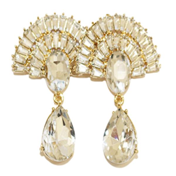 TEARDROP FAN SHAPE RHINESTONE DANGLE EARRING