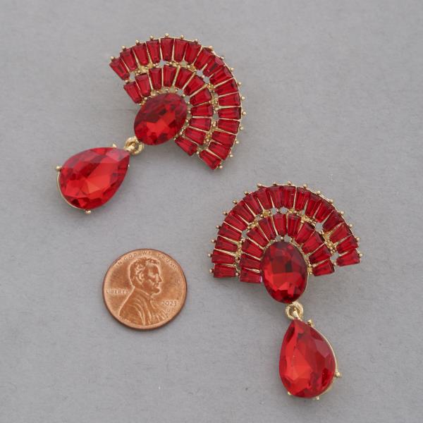 TEARDROP FAN SHAPE RHINESTONE DANGLE EARRING