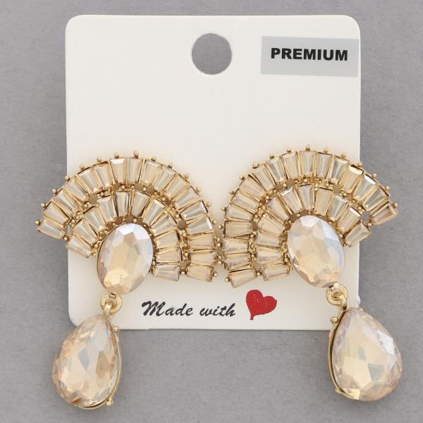 TEARDROP FAN SHAPE RHINESTONE DANGLE EARRING