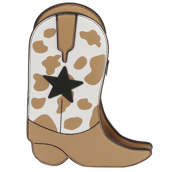 COW PRINT WESTERN SADDLE BOOT CROSSBODY BAG